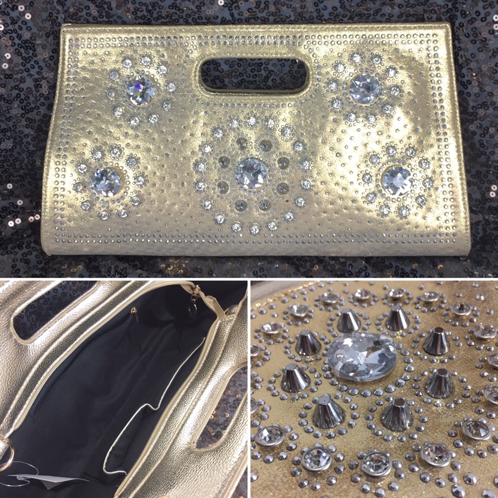 Gold Clutch With Crystals, Gems & Spikes NWT